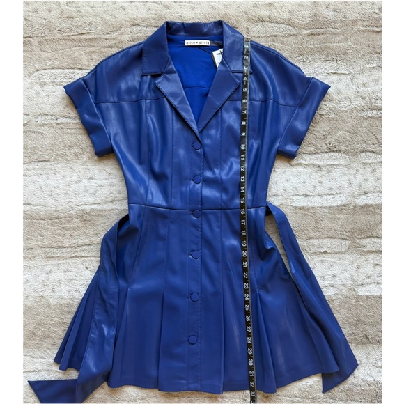 Alice + Olivia Shirley Faux-Leather Mini Shirtdress in Royal Size 2 - Picture 9 of 16